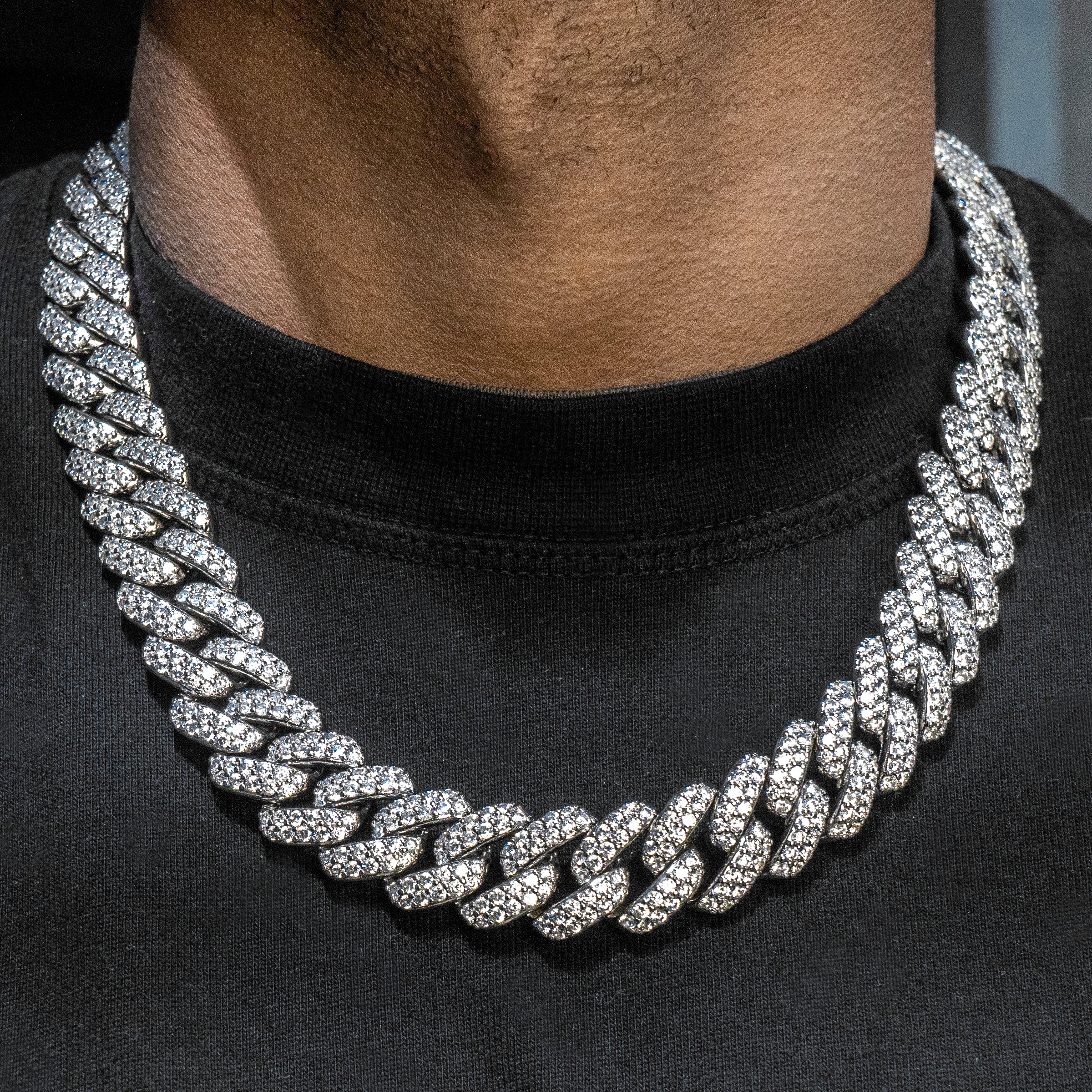 Image of Mens White Gold  Iced Out Miami Cuban Link Chain