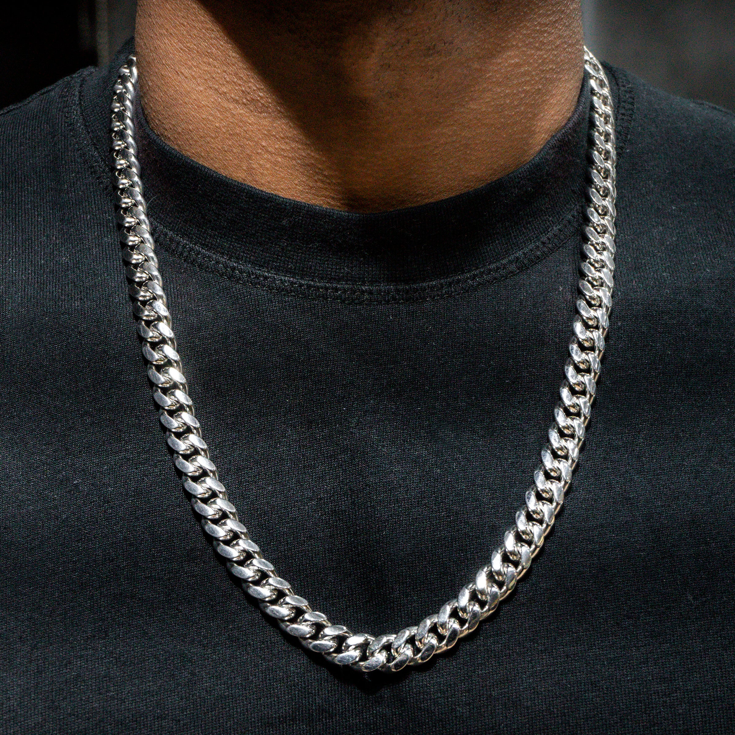 Image of Mens White Gold Solid Miami Cuban Link Chain