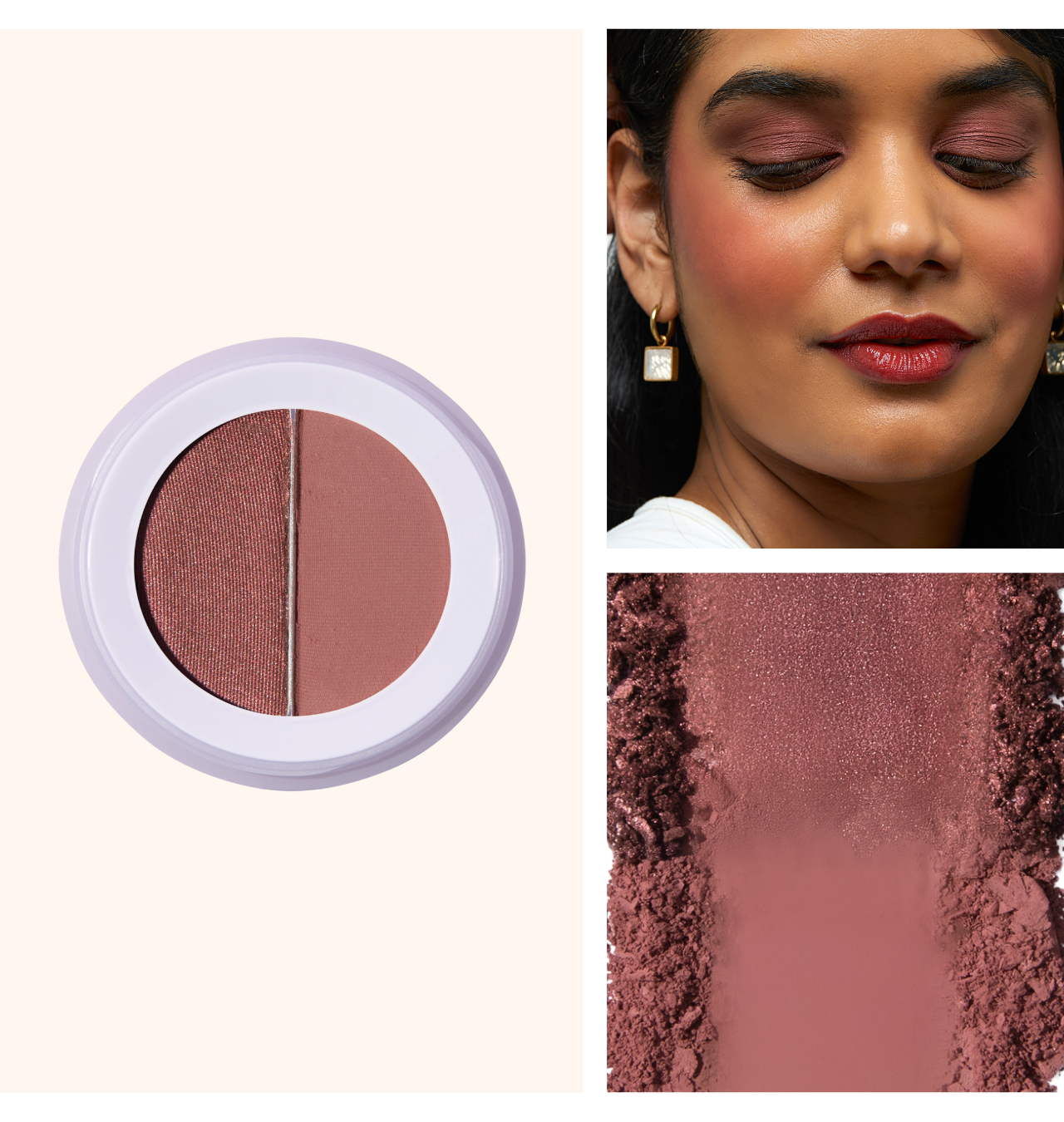 Flight Eyeshadow duo, featuring with a warm burgundy eyeshadow that has both a matte and shimmery side.