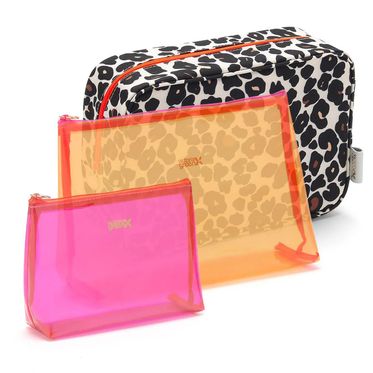 Image of 3 Piece Makeup Bag Set in Leopard Tan