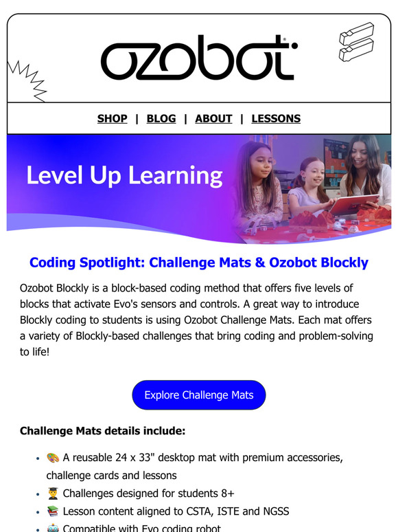 Build next-level coding skills with Ozobot Blockly & Challenge Mats!