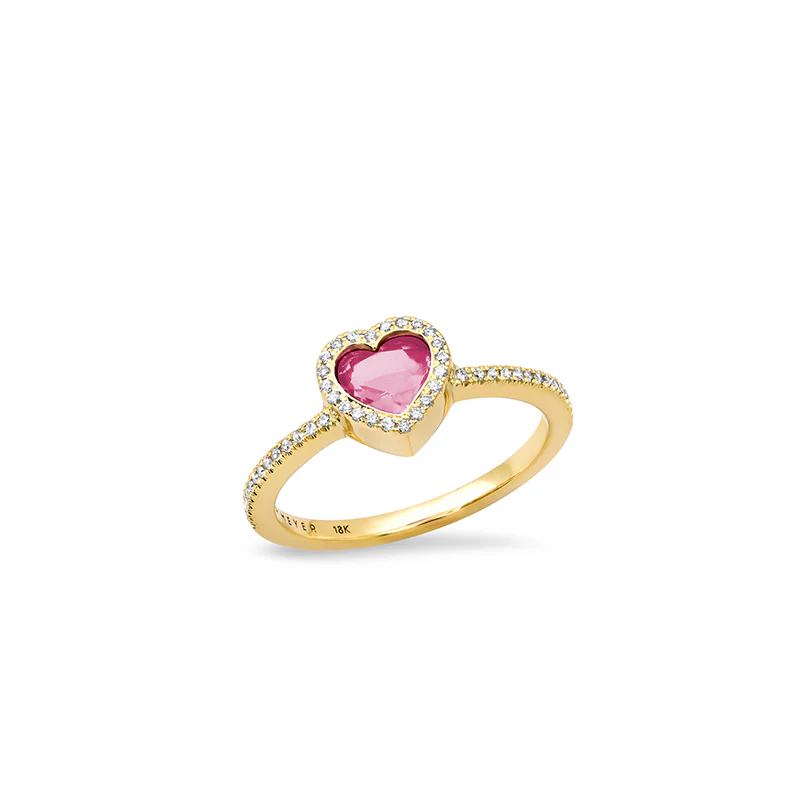 Image of Heart Cut Pink Sapphire and Diamond Pave Ring