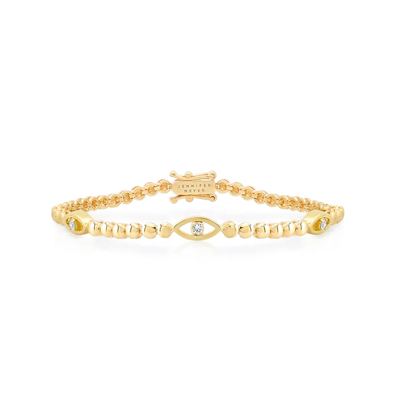 Image of Mini Bezel Tennis Bracelet With 3 Mini Open Evil Eye Accents