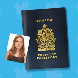 A photo of a woman next to a Canadian passport