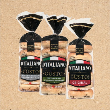 D’Italiano Gusto!, 6 bagels.  Selected varieties, 540g Limit: 6, over limit retail $4.49