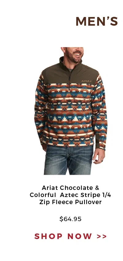 Ariat Chocolate & Colorful Aztec Stripe 1/4 Zip Fleece Pullover | SHOP NOW
