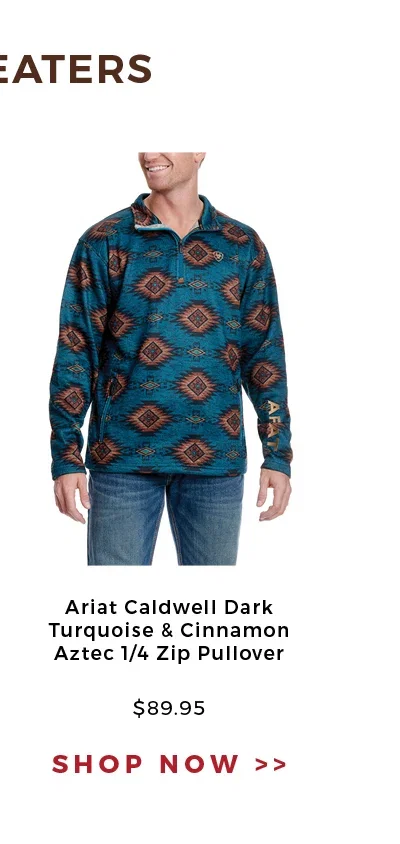 Ariat Caldwell Dark Turquoise & Cinnamon Aztec 1/4 Zip Pullover | SHOP NOW