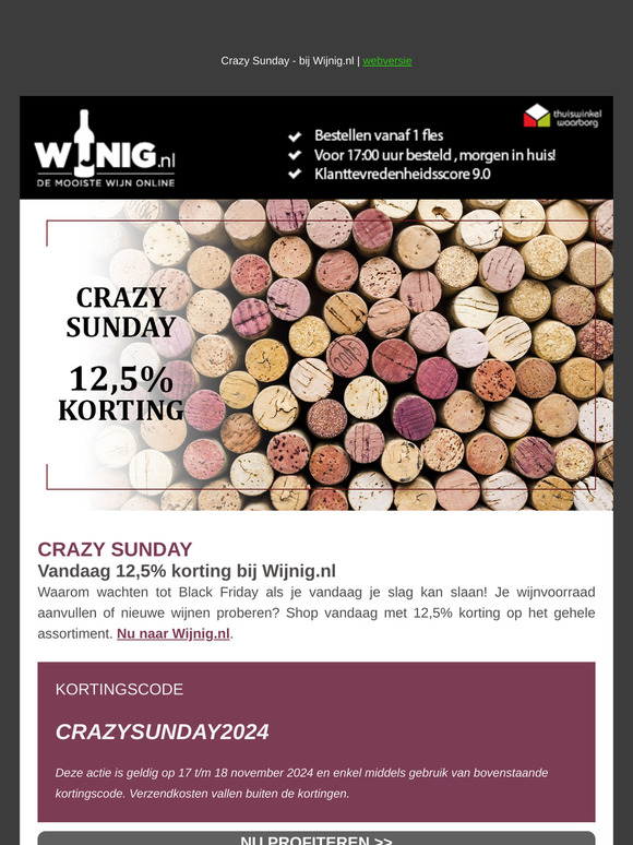 Crazy Sunday - 12,5% KORTING - bij Wijnig.nl 🎁