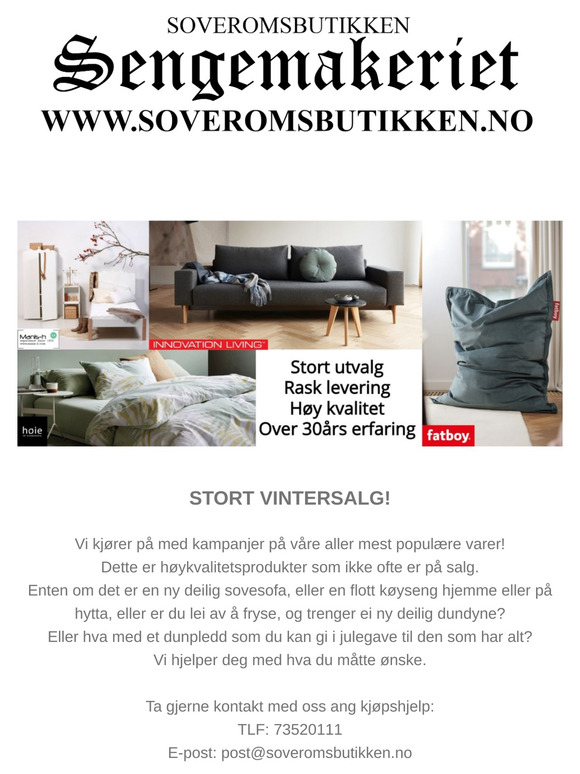 Vintersalg ut November hos Sengemakeriet Soveromsbutikken!
