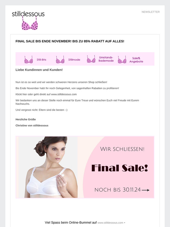 Final Sale bis Ende November! Bis zu 85% Rabatt auf ALLES!