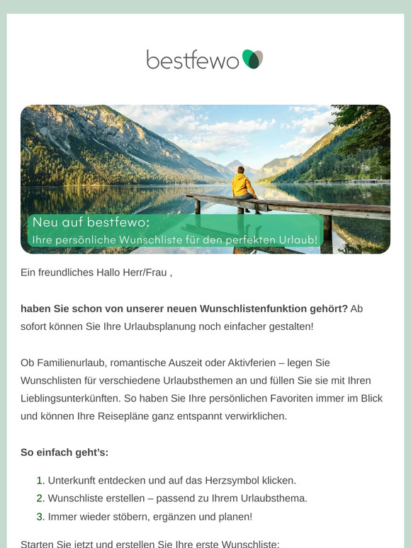 💫Neu auf bestfewo: Ihre persönliche Wunschliste für den perfekten Urlaub! 🏖️✨