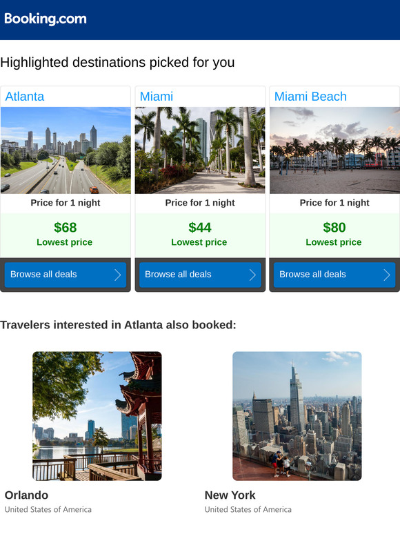 Find the best prices for Atlanta, Miami, and more