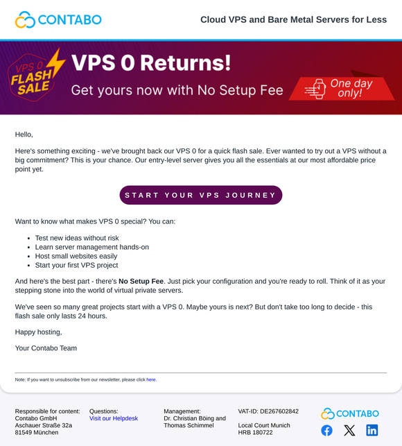 Flash Sale: VPS 0 is back for 24 hours only