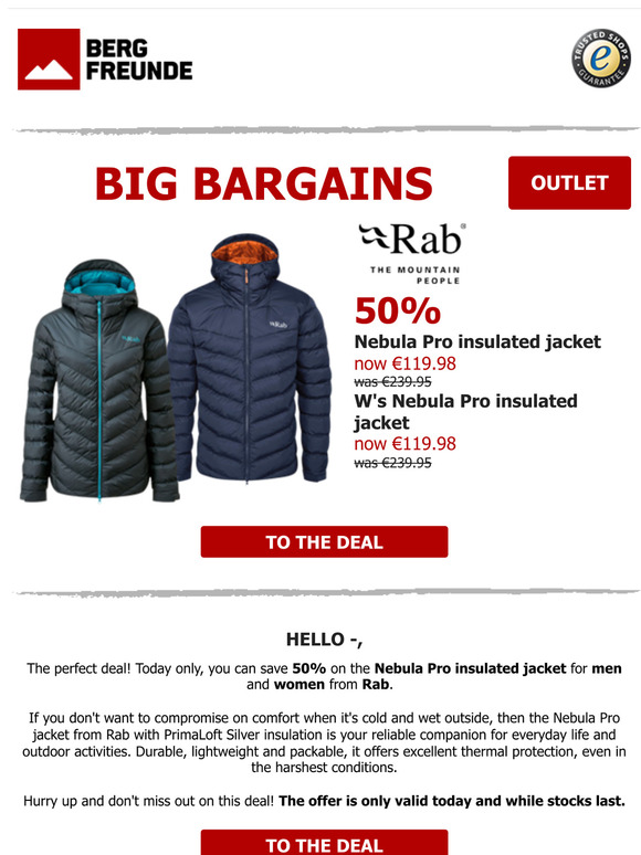 ⏰ Today only: 50% off insulated jackets from Rab