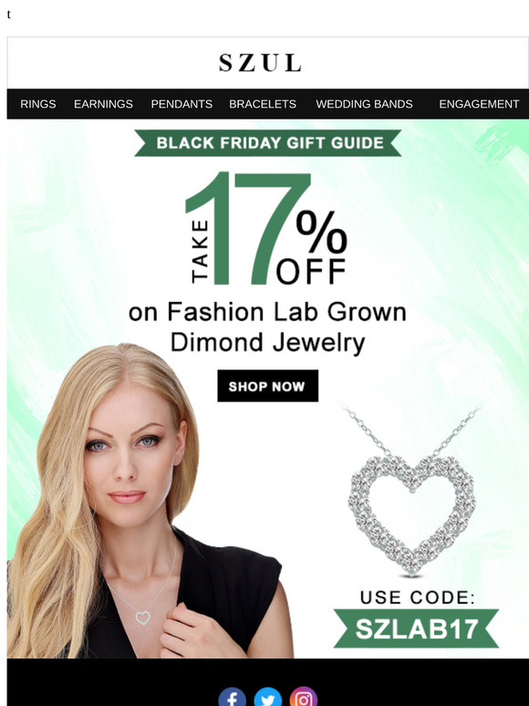 Black Friday Savings - Take 17% Off on Fashion Lab Grown Dimond Jewelry!