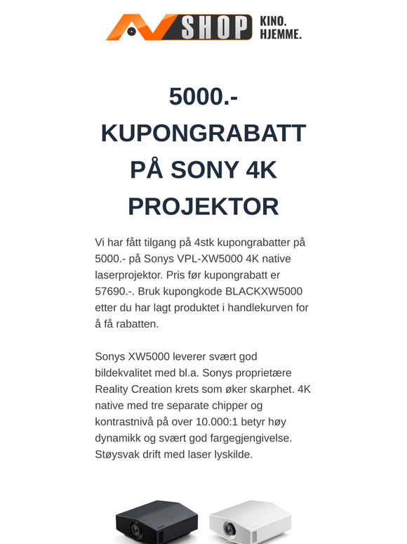 5000.- I KUPONGRABATT PÅ SONY 4K PROJEKTOR