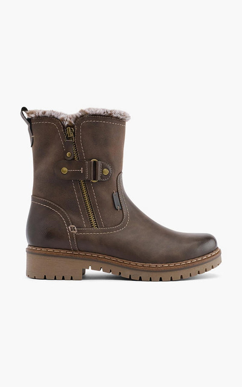 Dark Brown Faux Fur Lined Comfort Ankle Boot