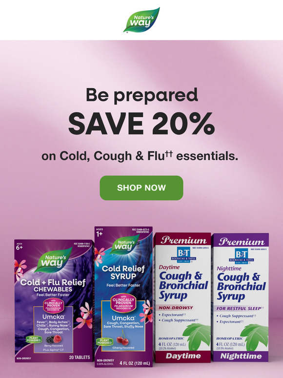 Grab the cold, cough & flu†† essentials you need this season—for 20% off!