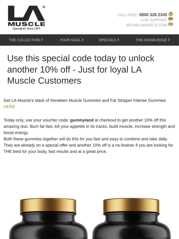 Another 10% off this already very special muscle & leaning gummy offer