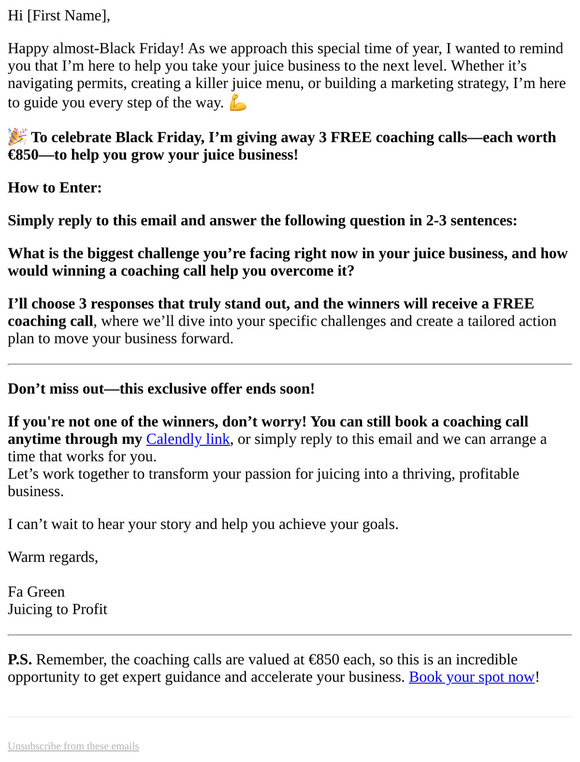 Black Friday Special: Win a FREE €850 Coaching Call for Your Juice Business!