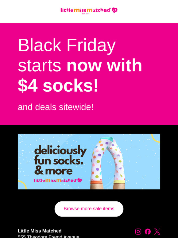 Black Friday Starts Now! Our world famous socks (3 in a pack) only $4 for kids and $5 for adults