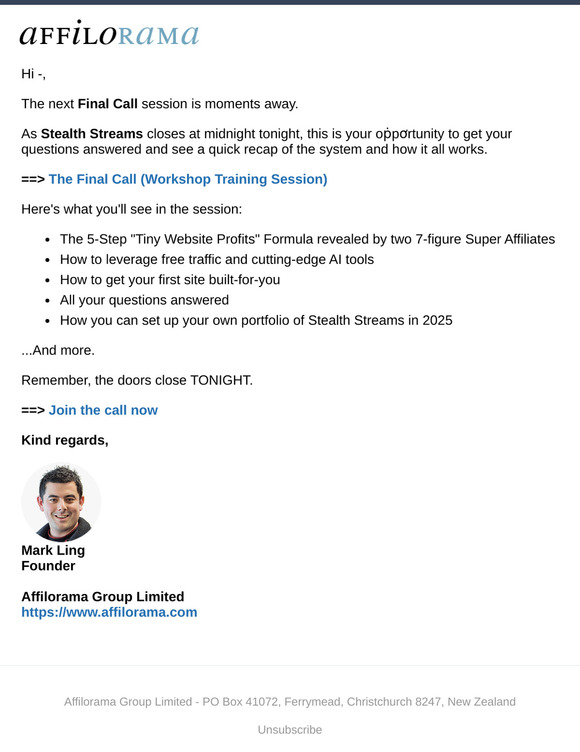 Final Call: 5 Step "Tiny Website Profits" Method