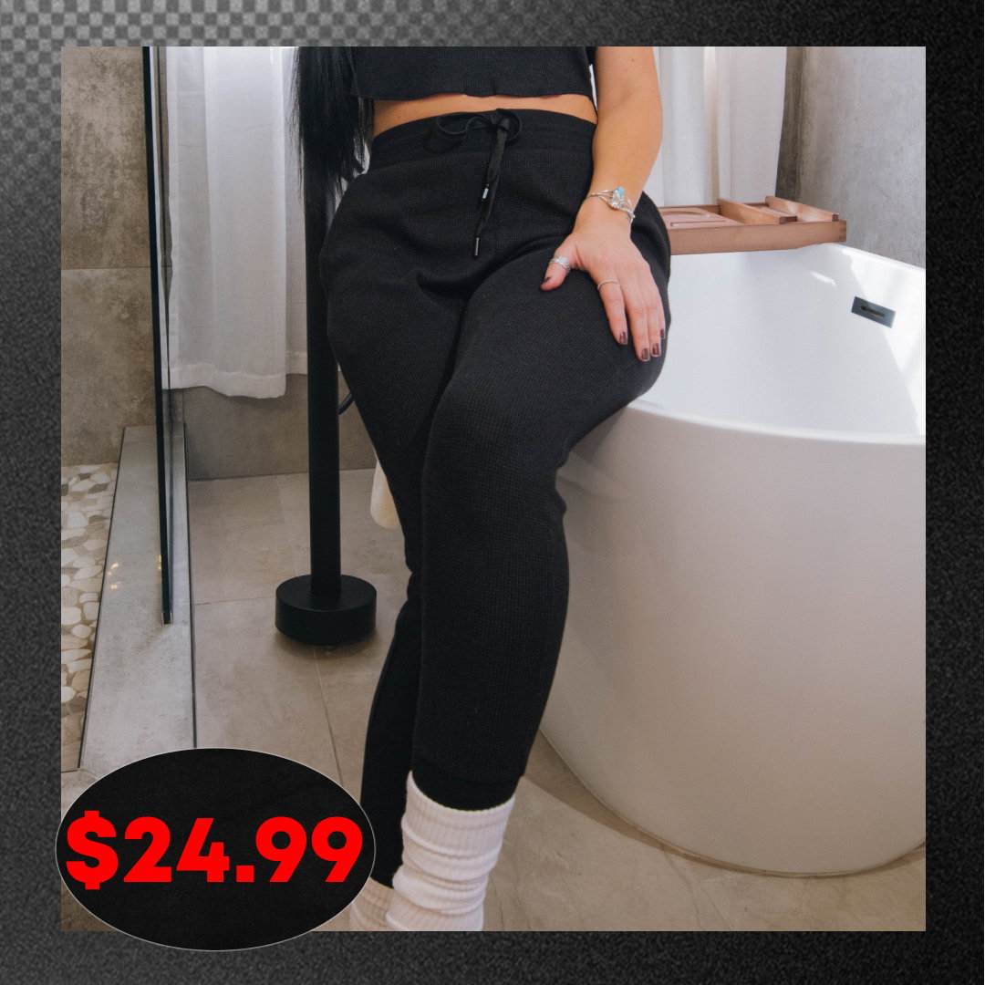 Women's Waffle Knit Joggers - Black