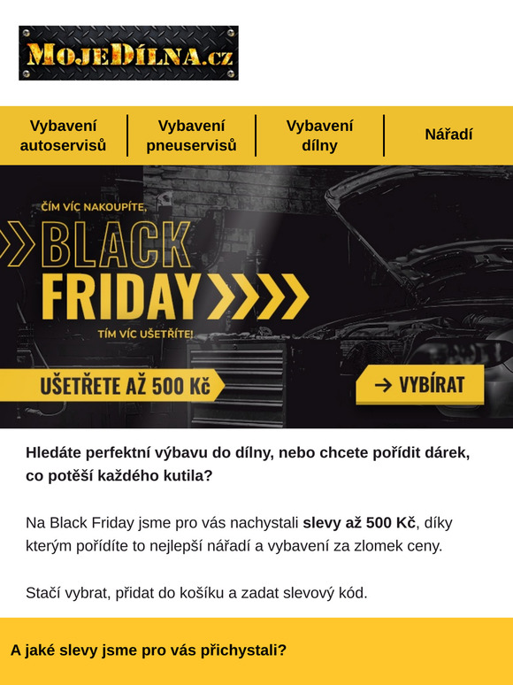 Mrkněte a  nakopněte Black Friday nákupy: Slevy až 500 Kč! 🛠️🖤