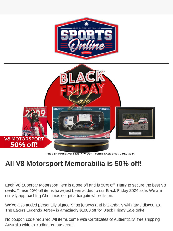 50% off all V8 Motorsport Memorabilia 🚘