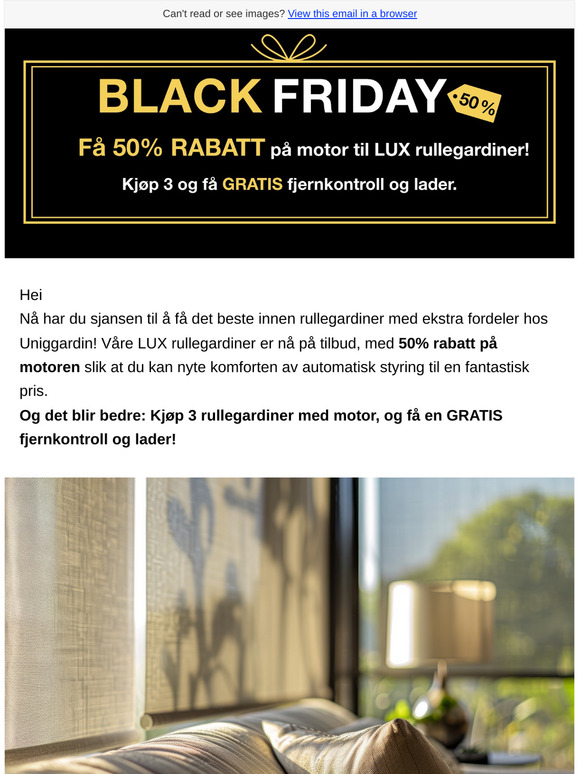 Spar 50% på motor til LUX rullegardiner – få gratis fjernkontroll og lader med ved kjøp av 3!