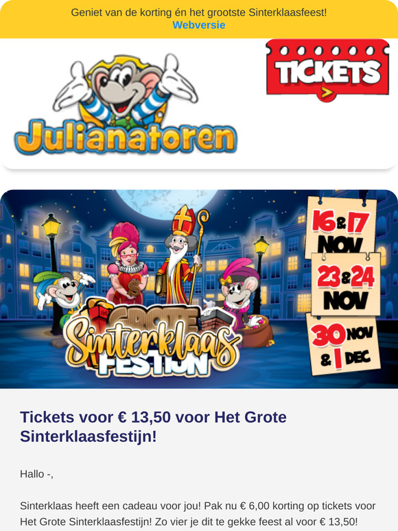 🎁 NU tickets voor € 13,50 voor Het Grote Sinterklaasfestijn