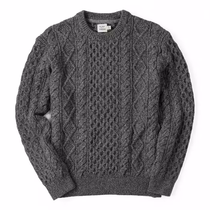 Image of Aran Cable Knit Crewneck Sweater