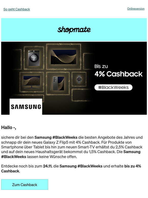 Bis zu 4% Cashback bei den Samsung #BlackWeeks
