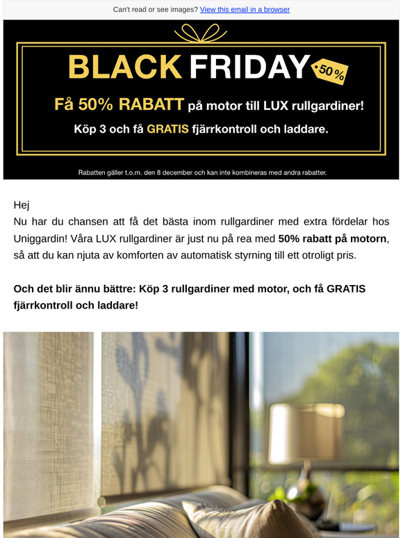 Spara 50% på motor till LUX rullgardiner – gratis fjärrkontroll och laddare vid köp av 3!