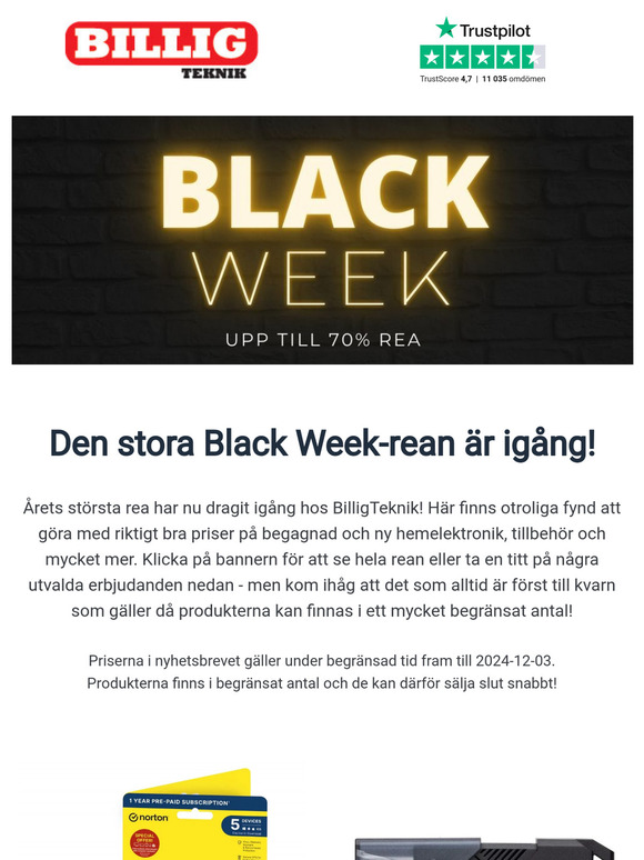 Black Week är igång med upp till 70% rea!