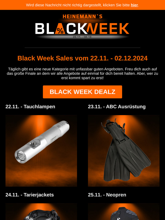 Black Week bei Tauchsport Heinemann vom 22.11.-02.12. mit großen Rabatten