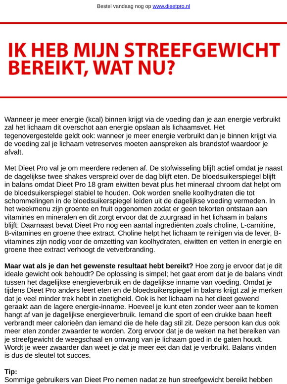 Ik heb mijn doel bereikt, moet ik DieetPro afbouwen?