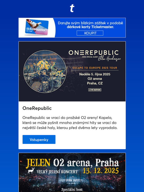 Jelen | Jarek Nohavica | OneRepublic | Bryan Adams | a další akce