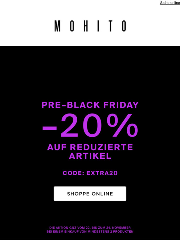PRE-BLACK FRIDAY: -20% auf reduzierte Artikel 🛒🖤
