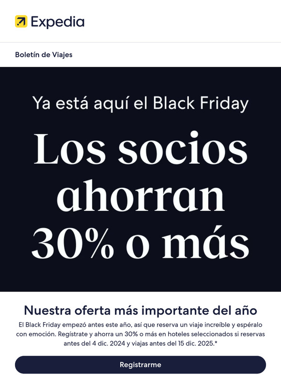 Llegó el Black Friday: regístrate y obtén 30% de dto. o más