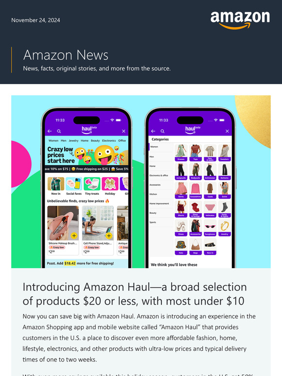 Discover Amazon Haul: Ultra-low prices on fashion, electronics, and more