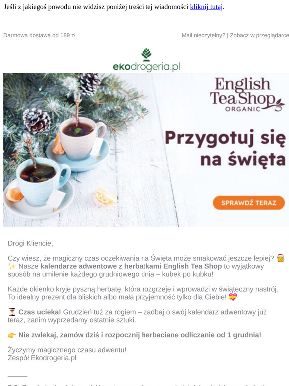 🎄 Ostatni Dzwonek na Kalendarze Adwentowe English Tea Shop! 🎁