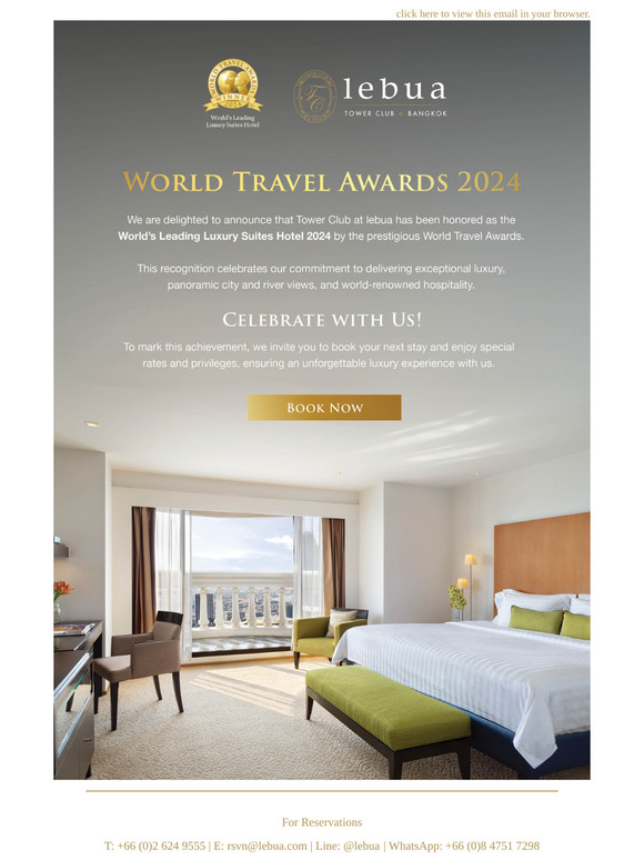 Tower Club at lebua Wins World's Leading Luxury Suites Hotel 2024!