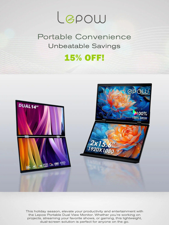 🔥Boost Productivity This Holiday – 15% OFF Lepow Dual View Monitors!🔥