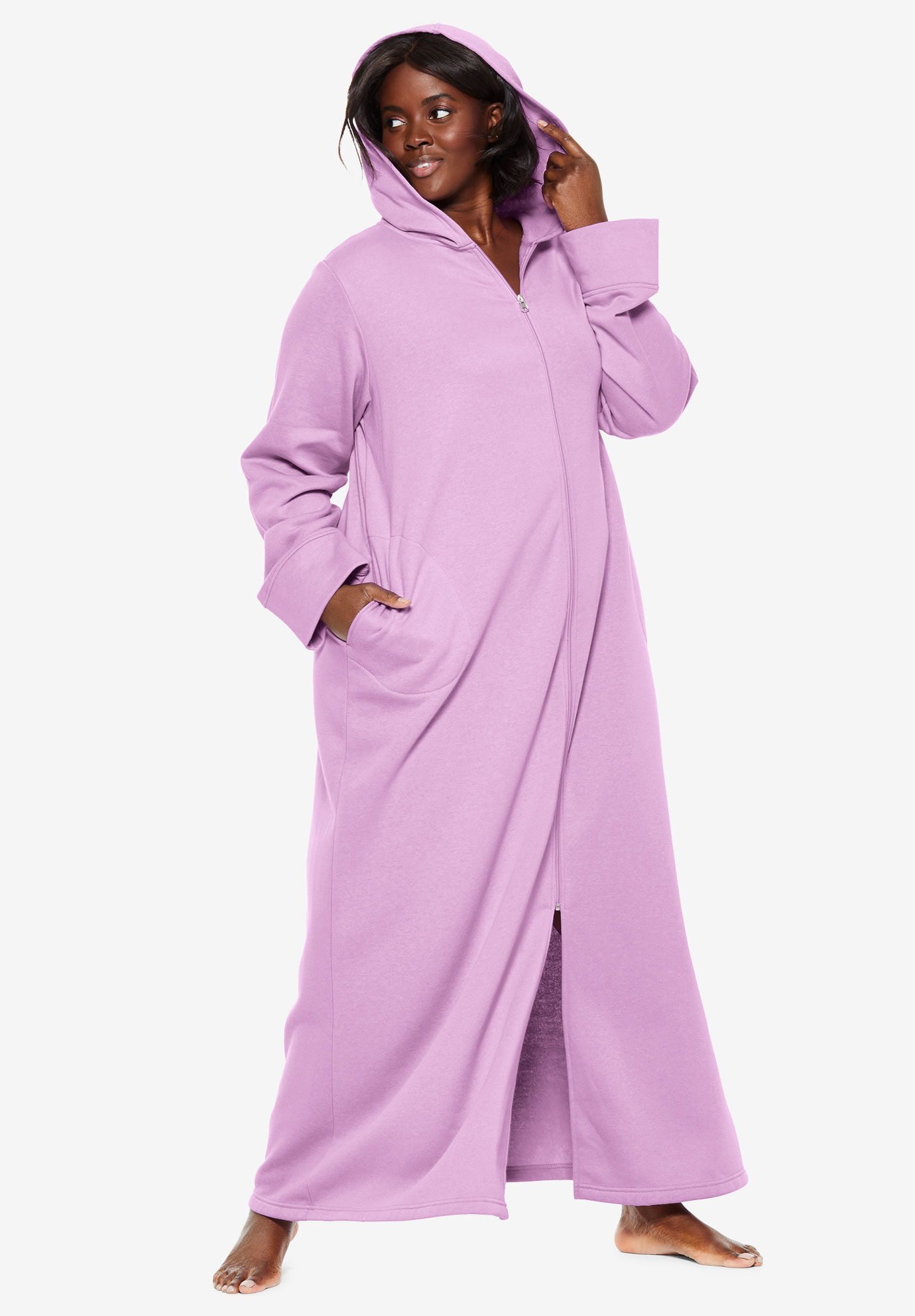 Long Hooded Fleece Sweatshirt Robe﻿
