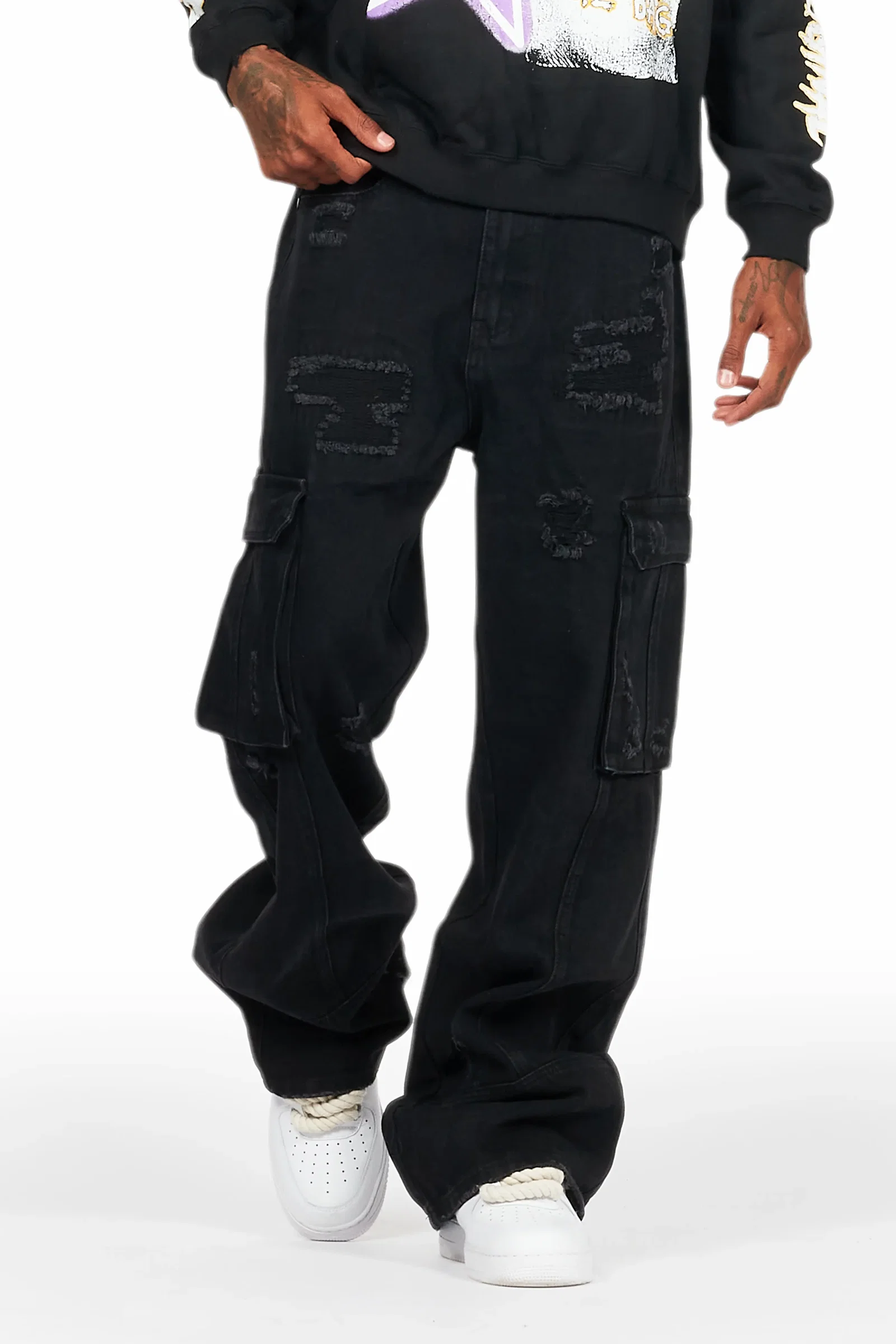 Image of Nand Jet Black Baggy Cargo Jean