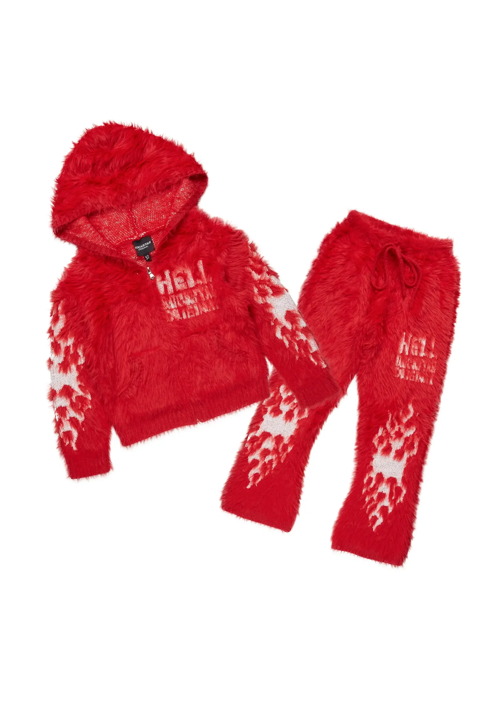 Image of Boys Toshio Red Stacked Flare Knitted Mohair Track Set