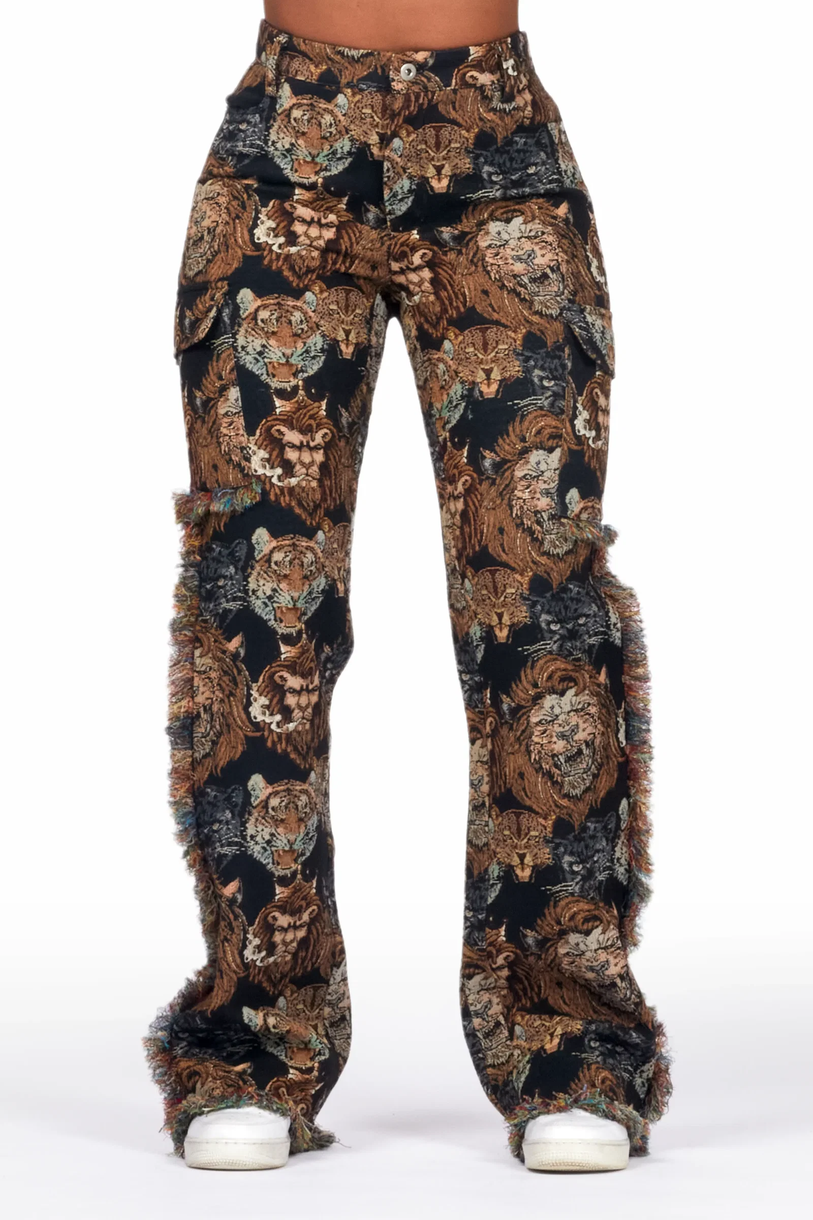 Image of Khadiyah Black Animal Print Tapestry Stacked Pant