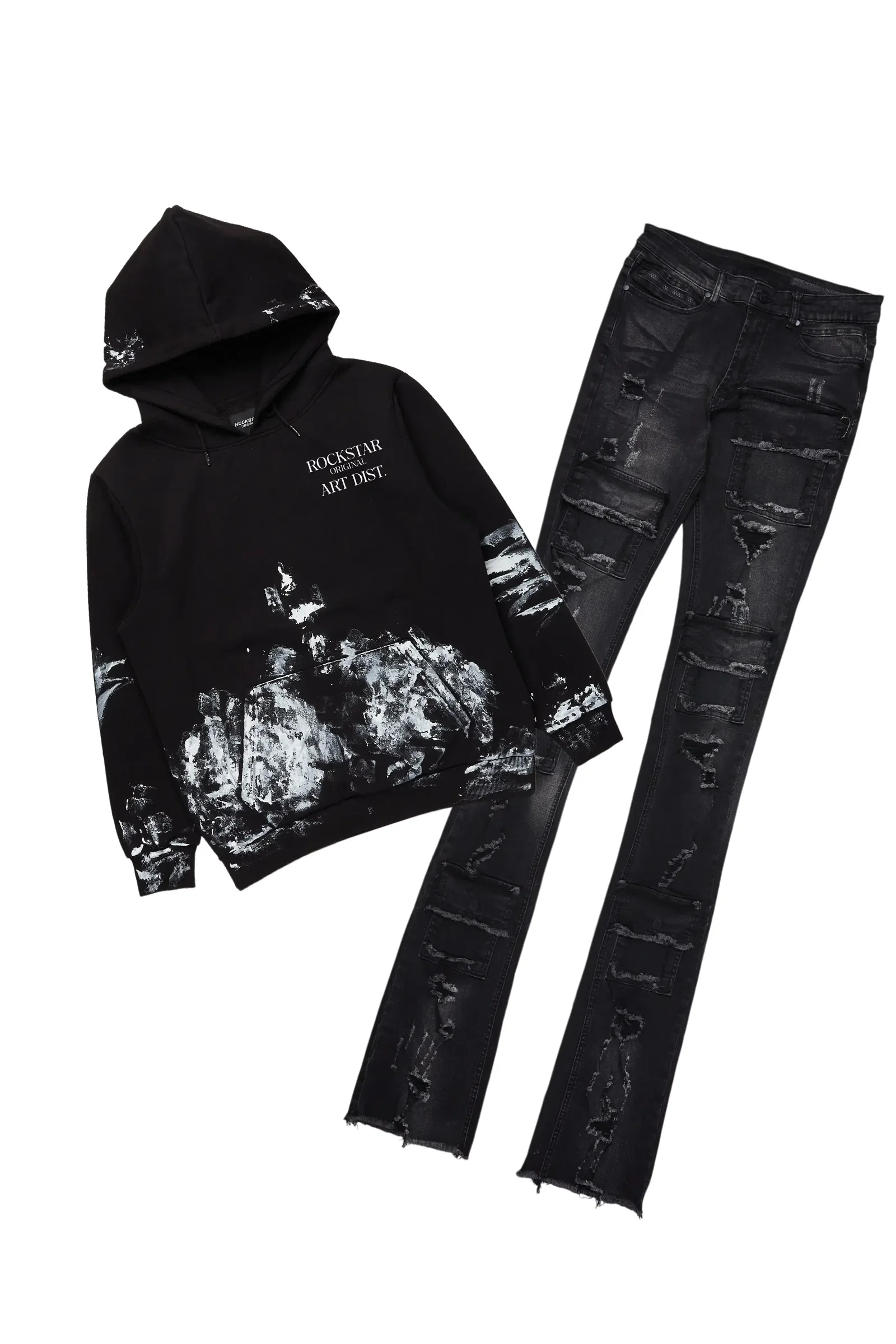 Image of Filip Black Hoodie & Pooja Super Stacked Flare Jean Bundle