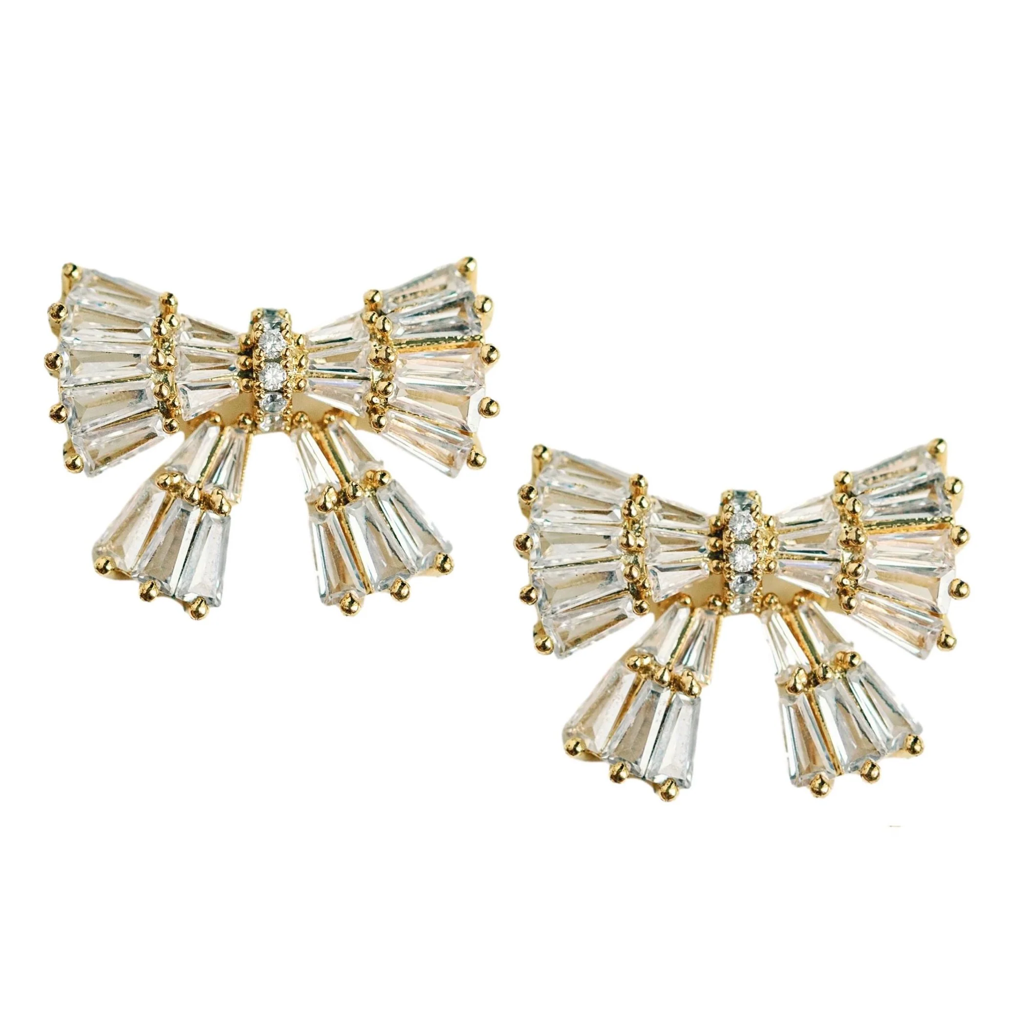 Image of Gold Maxi Sparkler Statement Stud Bow Earrings